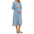 thumbnail image 4 of INSPIRE CHIC Women's Maternity Nursing Breastfeeding Dress Zip Front Tiered Long Sleeve Round Neck Pleated Midi Maternity Pregnancy Dress S Blue, 4 of 6
