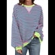 thumbnail image 1 of Sudaderas A Rayas para Mujer, Camisetas de Larga con Cuello Redondo de Gran Tamaño, Jersey Y2K, Ropa de Moda de Otoño Rosa S, 1 of 9