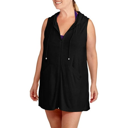 Women's Plus-Size Hooded Zip-Front Terry Swim Cover-Up - Walmart.com