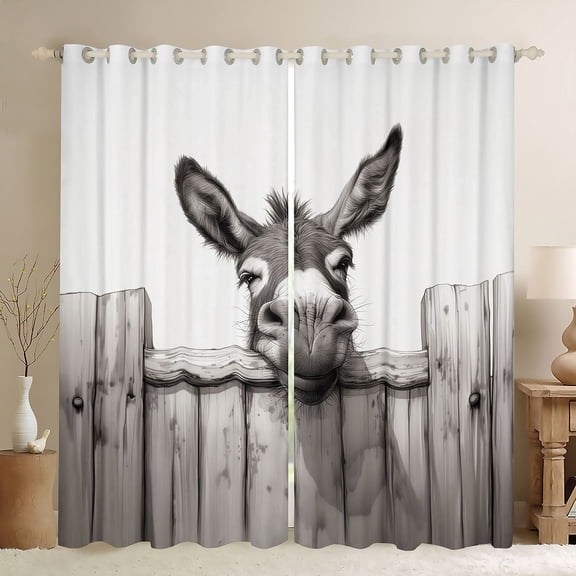 Erosebridal Donkey Peeking Fence Print Black Out Curtains, Farmhouse Decor Curtains Pack of 2 (42x63 Each) for Kids Boys and Girls