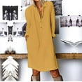thumbnail image 3 of XVJRHAK Women's Casual Fashion Loose Solid Color Cotton Linen Lapel Shirt Dress (Yellow,XL), 3 of 3