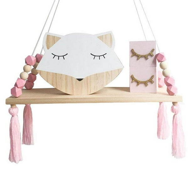 Wosthever Estante de pared estilo Ins, estante decorativo para niños, colgante con cuerda y tablero de madera, dormitorio de princesa Almacenamiento y organización del hogar No.2 Wosthever HA039705-02