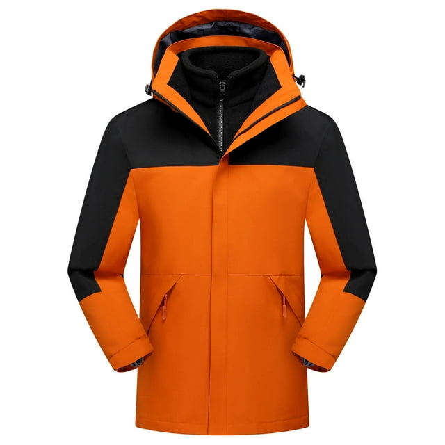Pisexur Vestes pour Hommes Manteaux Confortables pour Hommes Unisexe à Capuche Manches Longues Patchwork Fermeture Éclair Coque Rigide Polaire Randonnée Manteau Orange,G