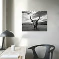 thumbnail image 3 of Nawypu  Black and White Animal Canvas Wall Art Highland Cattle with Long Horns Picture Texas Longhorn in Sunset Farm Painting for Home Decor Modern Living Room Decorations, 3 of 4