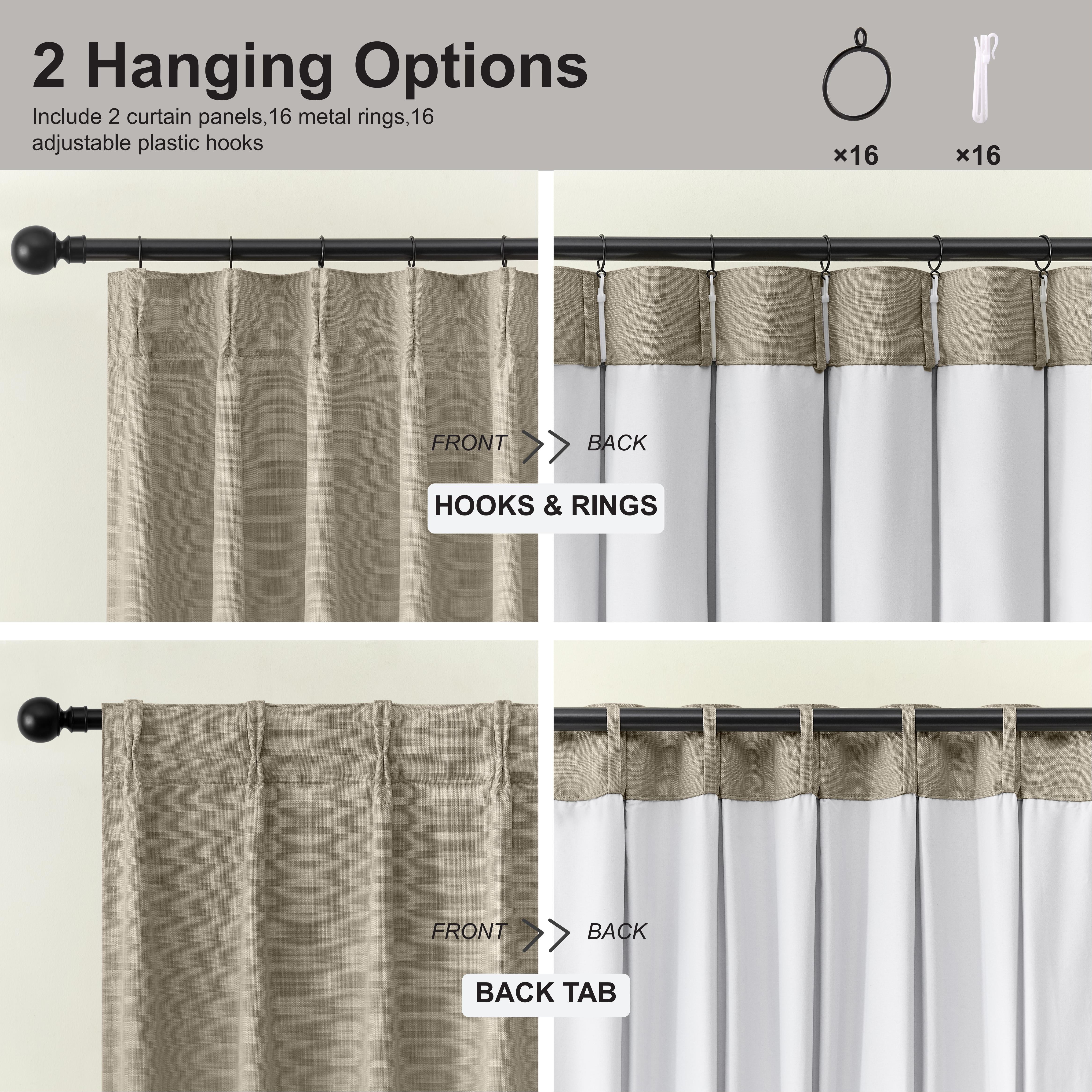 Muuphra Modern Linen Full Blackout Pinch Pleated Curtains for Bedroom Living Room,2 Panels,40"×84"