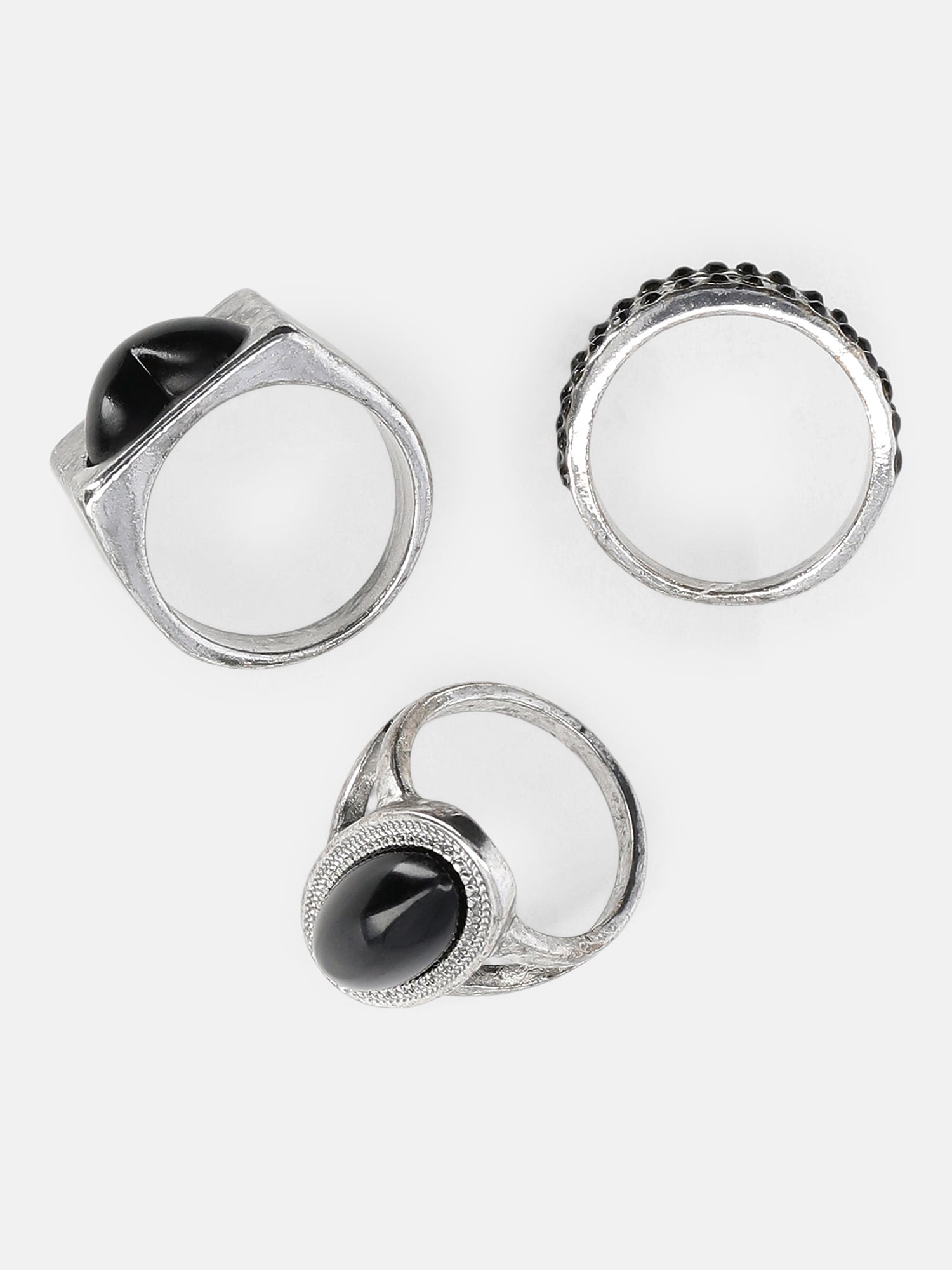 No Boundaries Black and Gold-Plated Stone and Heart Rings, 3-Pack, Women's