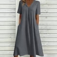thumbnail image 2 of Fewfanhot Dresses for Women Casual Midi Dress with Pocket V Neck Short Sleeve Relaxed Flowy Dress Summer Long Dress, 2 of 6