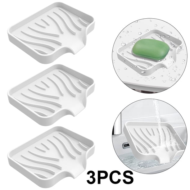 JShteea Jabonera Silicona para Fregadero Portátil Drenable Soporte para Esponja para Baño (blanco)