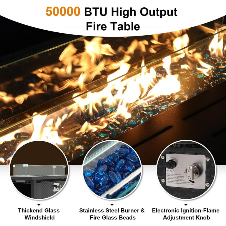 Fire Pit Table 5 pcs Set ,Outdoor Fire Tables,50,000BTU Stainless Steel Burner- brown Fire Pit Table 5 pcs Set ,Outdoor Fire Tables,50,000BTU Stainless Steel Burner- brown