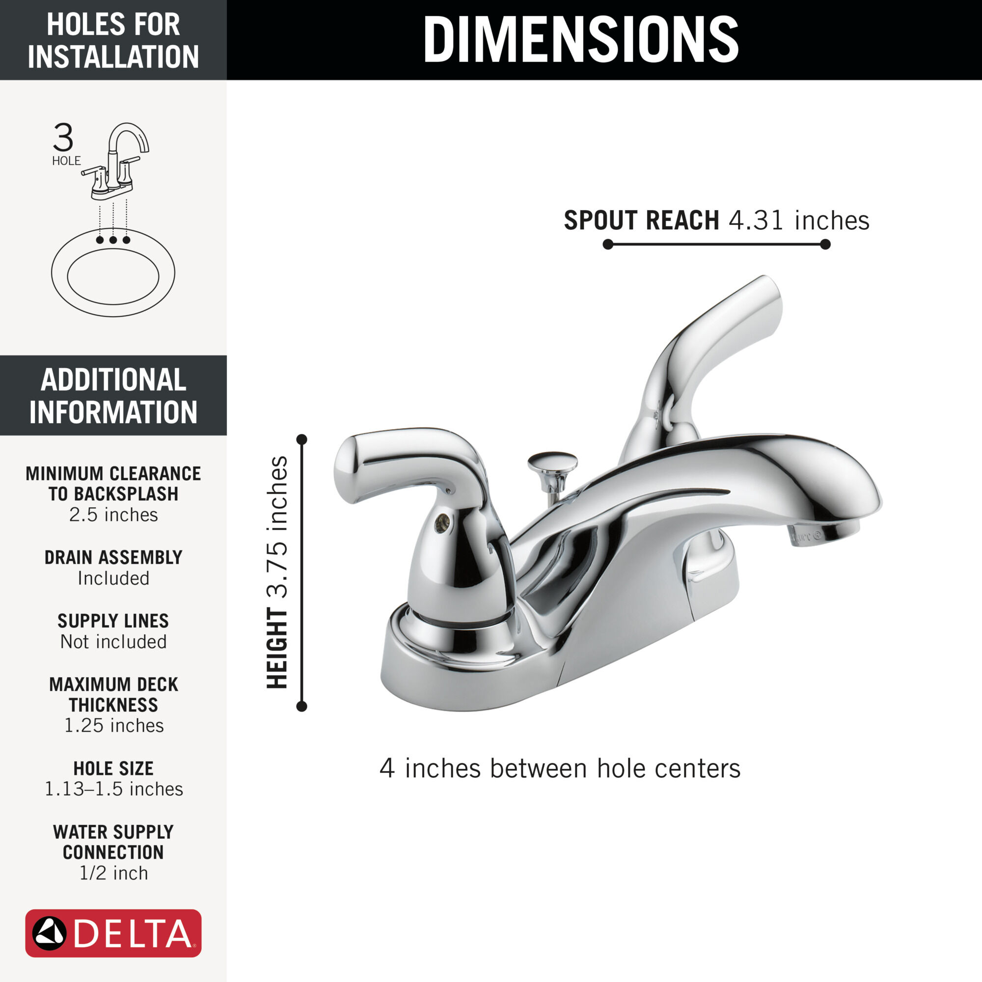 Delta Foundations Two-Handle Bathroom Faucet, Chrome photo 4