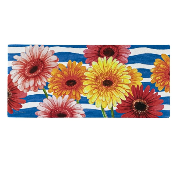 Evergreen Spring Gerbera Bouquet Textured Sassafras Indoor Outdoor Switch Doormat 1'10"x10" Multicolored