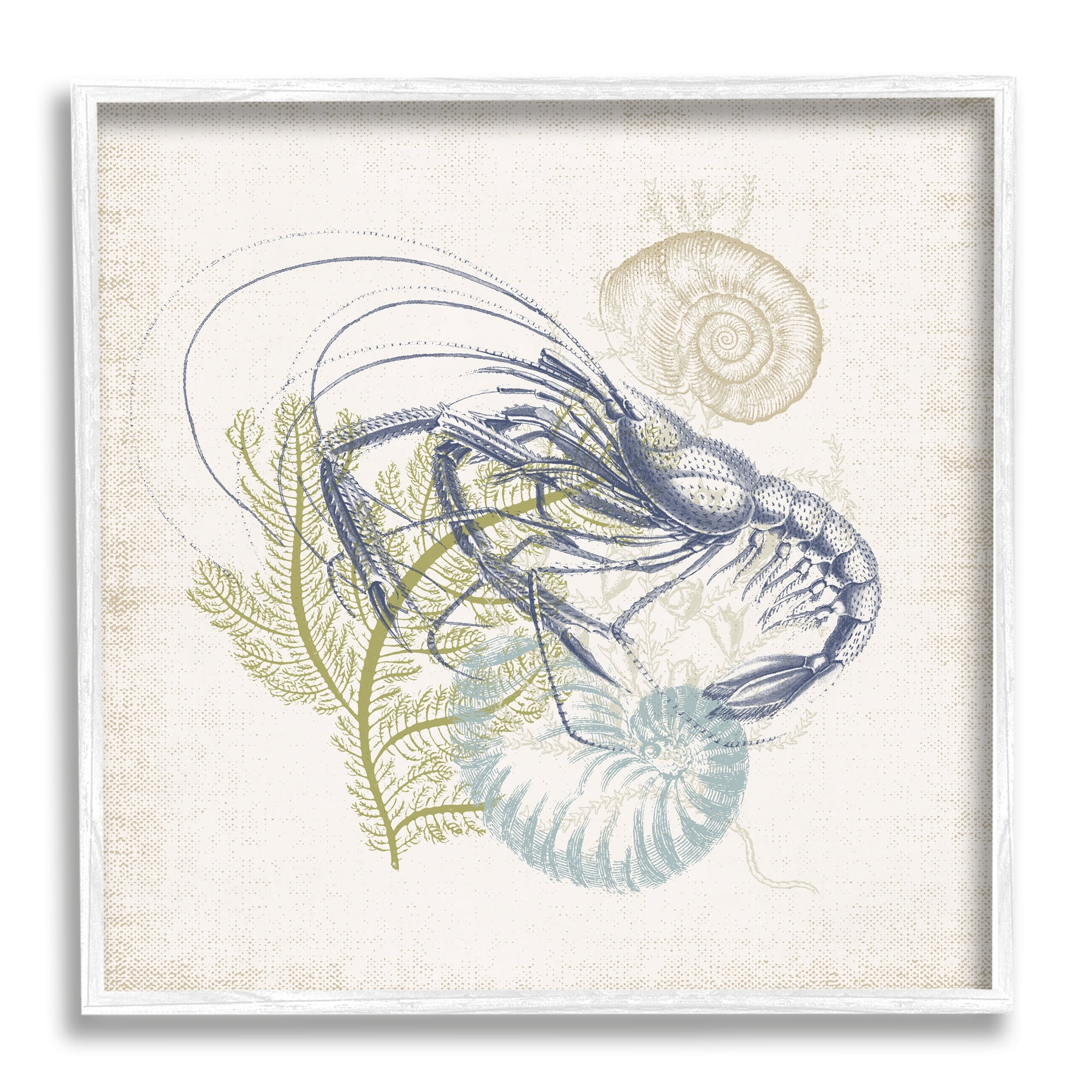 Stupell Industries Nautical Layered Sea Life Crawdad Ocean Botanicals Graphic Art White Framed Art Print Wall Art, Design by Victoria Barnes