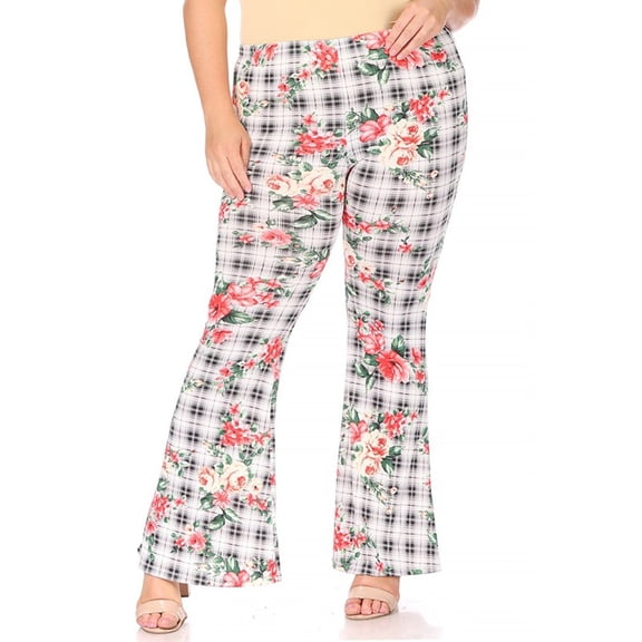 Women's Plus Size High Waisted Palazzo Pants Soft Stretch Print and Solid Flare Leggings