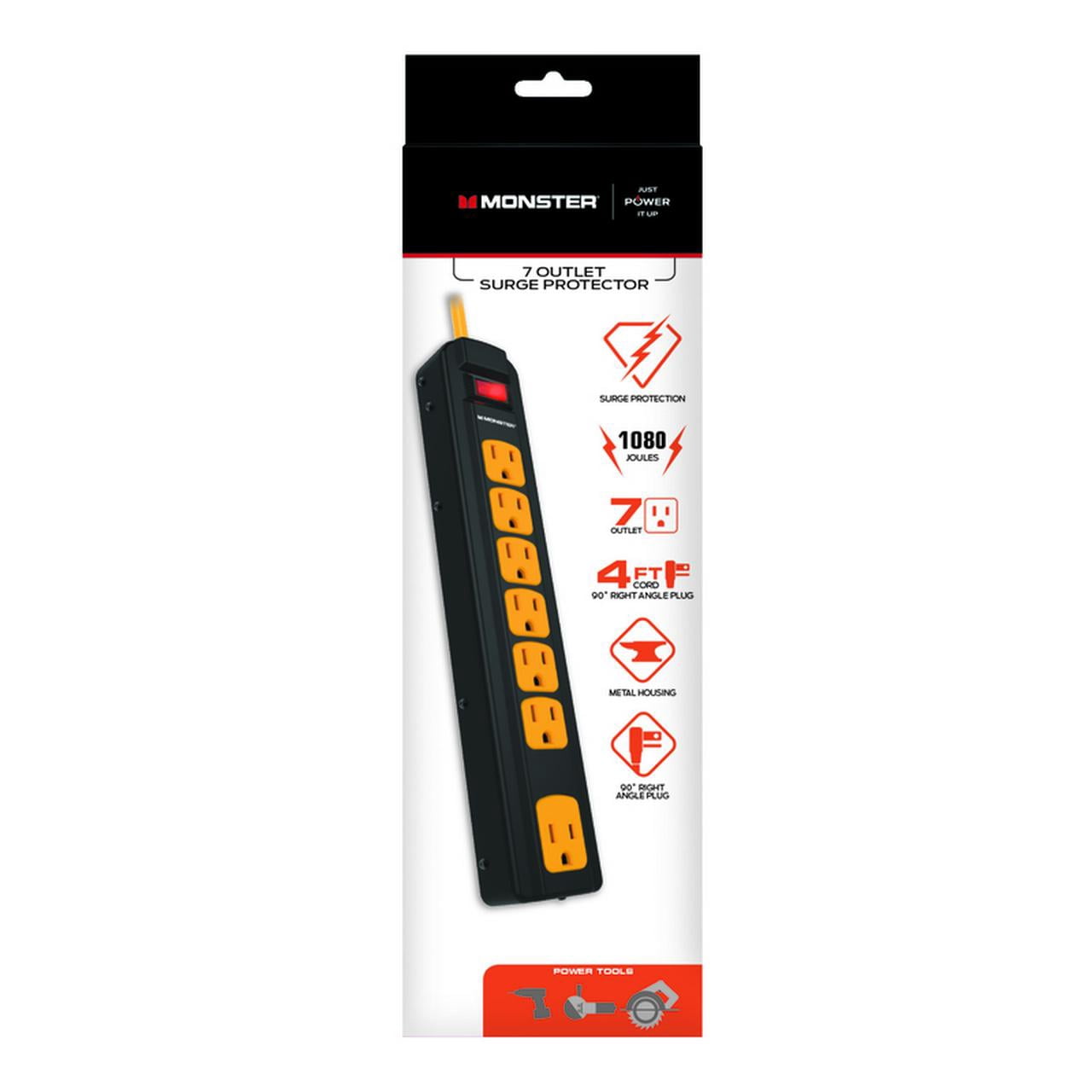 Monster 3001098 4 ft. 7 Outlets Power Strip with Surge Protection, Black