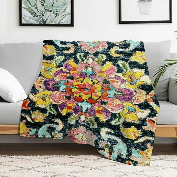 Creowell Rug Flower Design Qajar Lightweight Flannel Blanket 30x40in