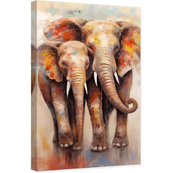 ZHONGYUTONG Elephant Canvas Wall Art - Sunset Animal Picture Print Modern Wildlife Baby Elephant Painting for Bathroom Decor - Framed (12.00" x 18.00")