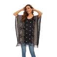 thumbnail image 7 of Beautybatik Black Women Plus Size Tunic Tops Boho Flora Printed Short Sleeve V Neck Shirt 3x, 7 of 7