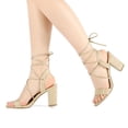 thumbnail image 2 of Sandalias de Tacón Alto Allegra K con cordones Talón Abierto para Mujeres Beige 41, 2 of 7