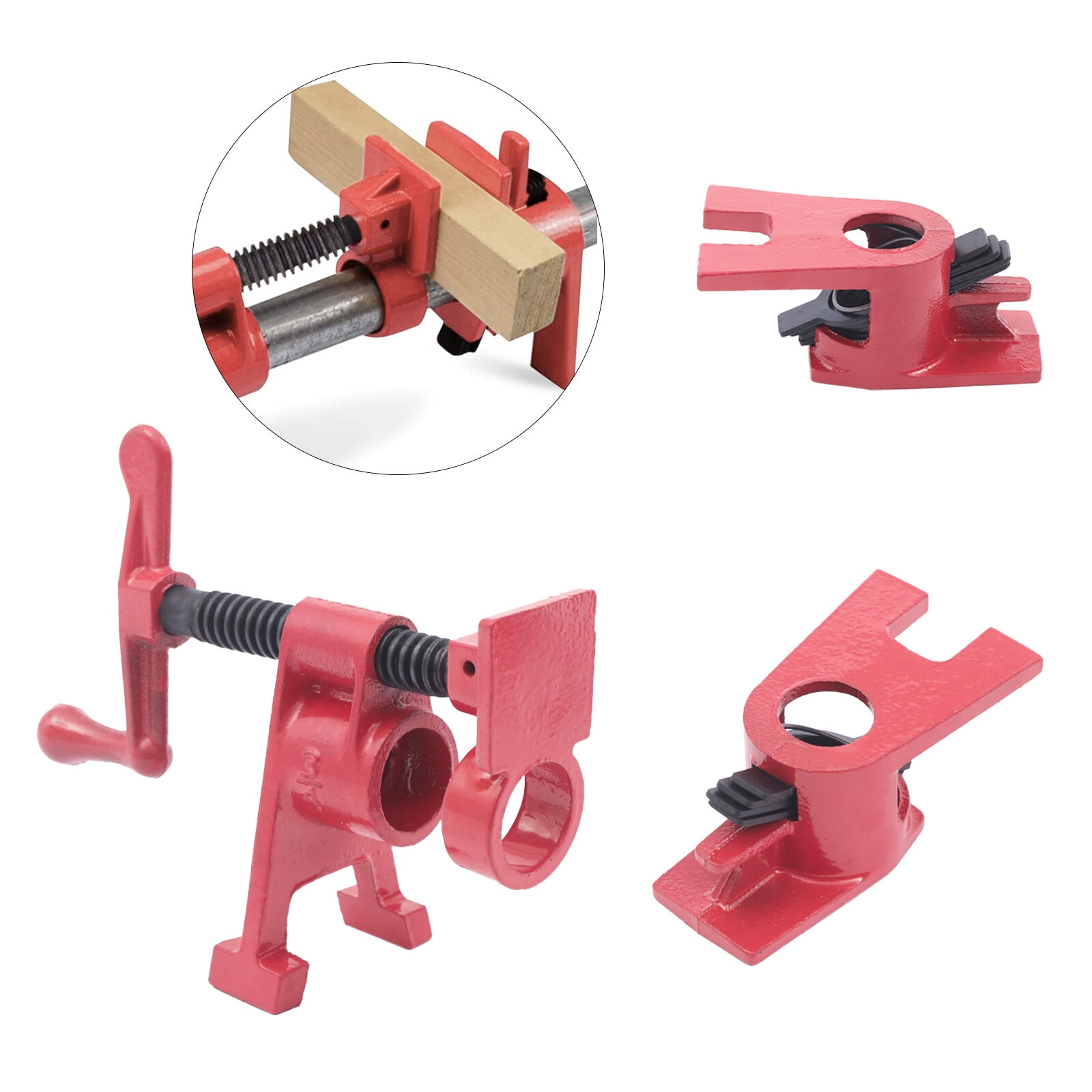 (4 Pack) 3/4" Heavy Duty Wood Gluing Pipe Clamp Set PRO Woodworking Cast Iron for Use in Lumber Stores, Manufacturing Plants