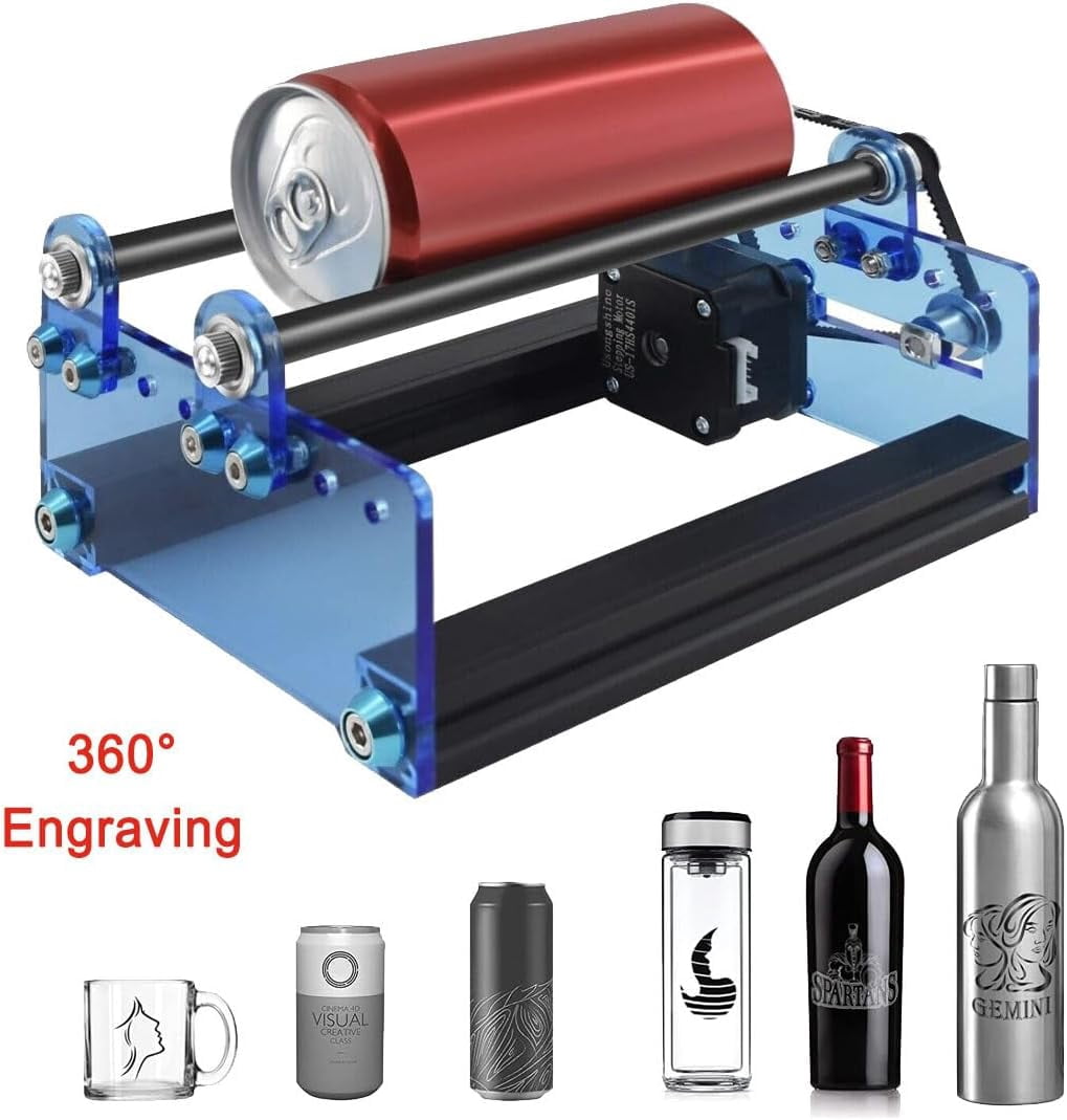 COYWEH Laser Rotary Y-axis Roller, Laser Engraver Rotary Attachment for Engraving Cutting Cylindrical Objects Cans