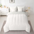 thumbnail image 3 of Castle Fairy Minimalist Vertical Line 7-Piece Twin Bedding,Abstract Linear Band Bedding Comforter Set,Off-White Light Taupe,Reversible, 3 of 7