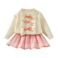 thumbnail image 2 of NAISIBABY Girls Outfit Sets, Cute Bowkmot Sweater and Striped Skirt Fall Winter Warm Knit Outfit 2-Piece Pink 6T, 2 of 9
