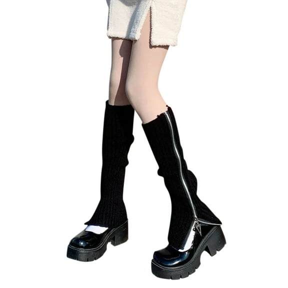 SNOWSONG Leg Warmers for Women Winter, Plus Size Leg Warmers Womens Knit Side Zipper Boot Socks Knee-length Foot Cover Sock, Slouchy Leg Warmers 1 Pair of Stocking Stuffers Black One Size