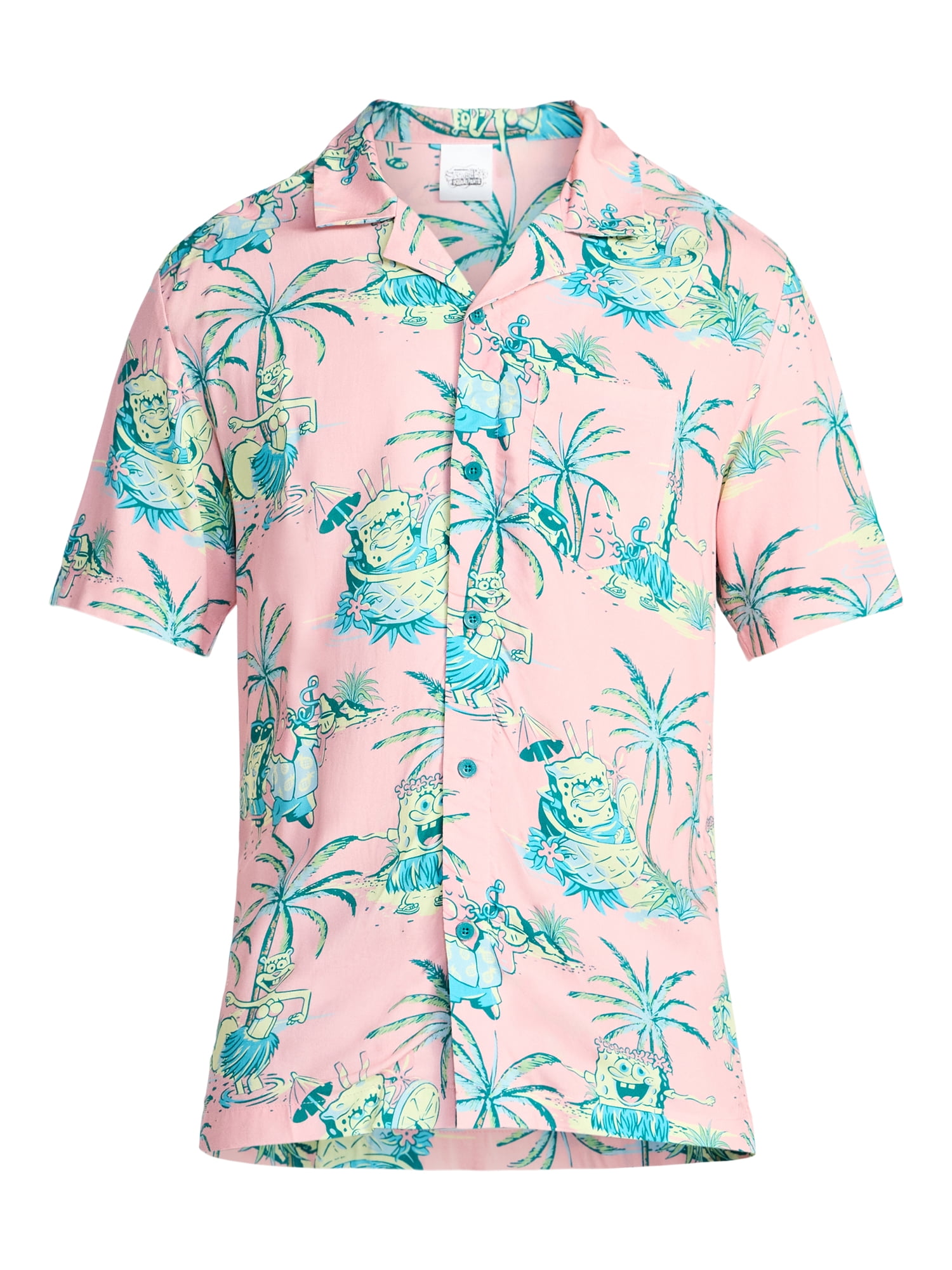 SpongeBob SquarePants Men's and Big Men's Graphic Button-Up Shirt, Sizes XS-5XL