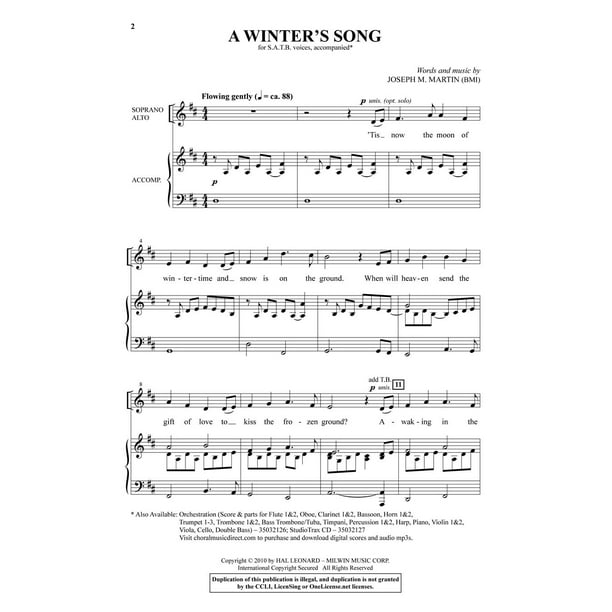 Download A Winter S Song Joseph M Martin Studiotrax Cd Walmart Com Walmart Com