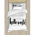 thumbnail image 1 of Hello World Duvet Cover Set Twin Size, Modern Style Calligraphy Brush Written Words New Born Illustration, Decorative 2 Piece Bedding Set with 1 Pillow Sham, Charcoal Grey and White, by Ambesonne, 1 of 3