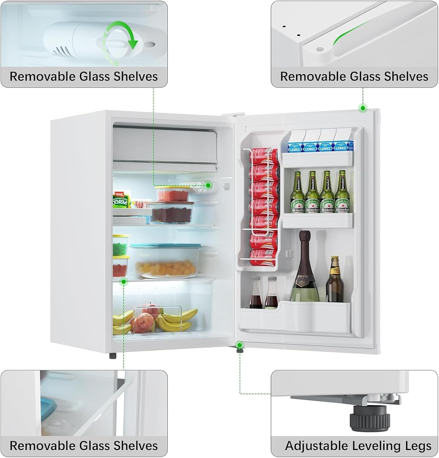 M optimized Mini Fridge with Freezer, 4.3 Cu.Ft Single Door Refrigerator whit 7 Settings Temperature Adjustable and 3 Removeble Shelves, Low Noise, Refrigerator for Home, Office, Dorm, Garage or RV
