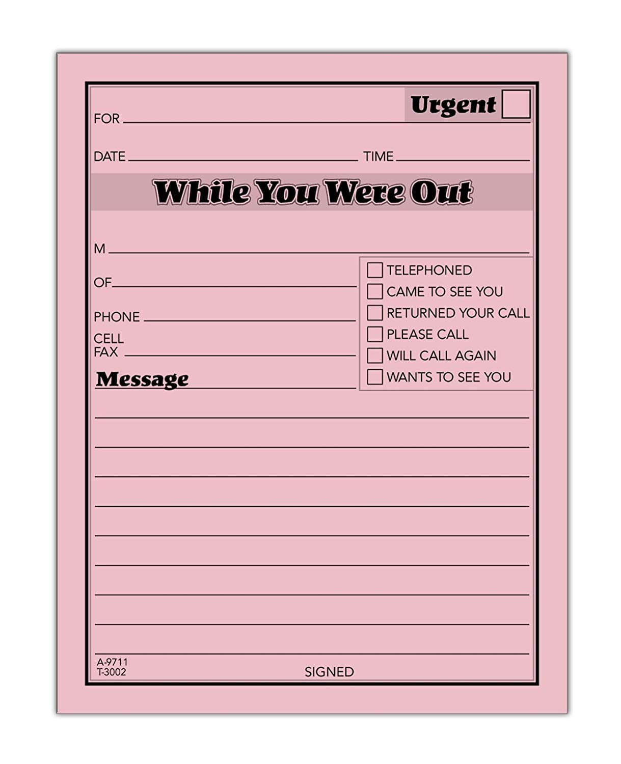 While You Were Out Pads 4 25 X 5 5 Inches Pink 50 Sheets Per Pad 12 Pads Per Pack 9711d Popular Wywo Message Pads Are Printed On Pink Paper Stock By Adams Walmart Com