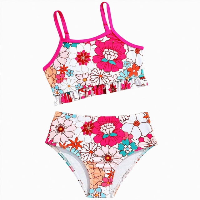 gdxvjhbj Girls Bathing Suits Girls Swimsuit Solid Color Block Adjustable Straps Little Girls Bikini 2Pcs Set Kids Bathing Suits for Girls Size 7-8 (Red,7-8 Years)