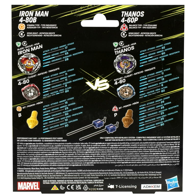 Beyblade X Marvel Collab Iron Man 4-80B vs. Thanos 4-60P