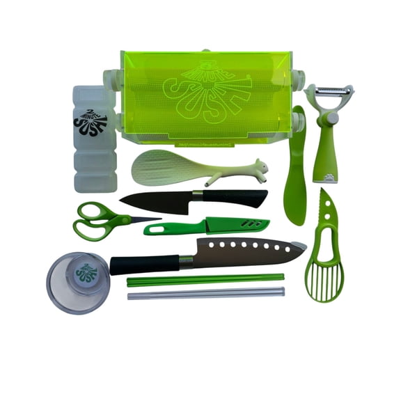 2 Minute Sushi Gift Set – 14‑Piece Sushi Rolling Kit with Knives, Tools & Sushi Maker