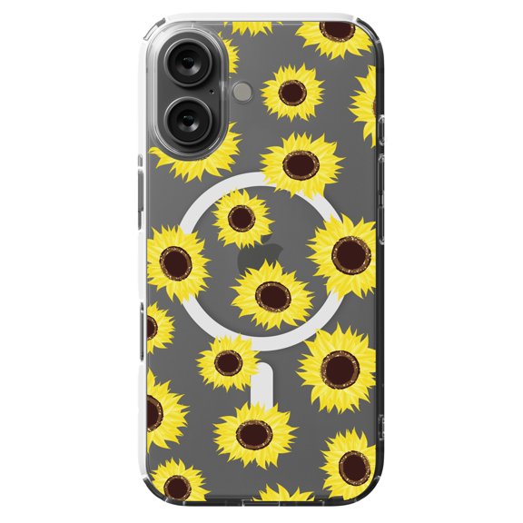 DistinctInk MagSafe Clear Case for Apple iPhone 16 (6.1" Screen) - Yellow Sunflowers - Slim Profile Design