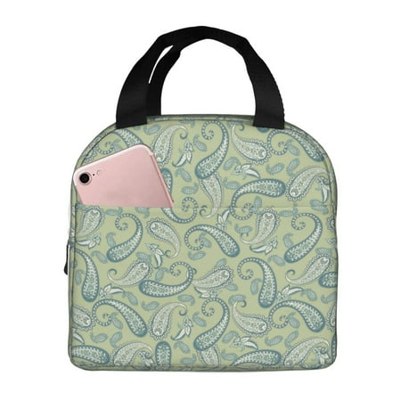 Insulated Lunch Bag for Women Men - Light Green Paisley Leakproof Cooler Lunch Box for Women Men  Lunch Tote Bags for Work School Picnic Travel