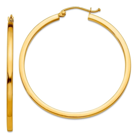 10k Solid Yellow Gold 2mm Square Tube Hoop Earrings 40x40mm Wide 2mm Thick Hoop Earring for Women