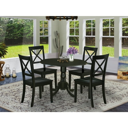 5-Piece Round Dining Set - 42" Table w/ Drop Leaves & 4 Wood Chairs