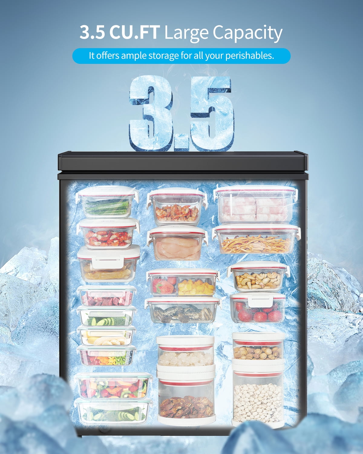 DISHUP 3.5 Cu.Ft Chest Freezer, Small Deep Freezer with Removable Basket, Adjustable Temperature, for Home/Office/Garage/Bar