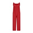 thumbnail image 3 of Fancifize Women Overalls Romper Casual Loose Fit Jumpsuit Adjustable Straps Sleeveless Linen long Pants Festival Street Style with Pocket L,Red, 3 of 6