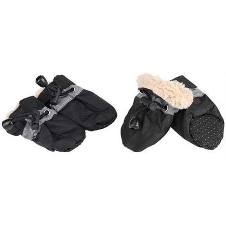 4Pcs Dog Shoes Paw Protectors with Elastic Fastening Band Set Anti-Slip Sole Pet Dog Shoes Boots Waterproof Soft Cotton Padded (Black #4)