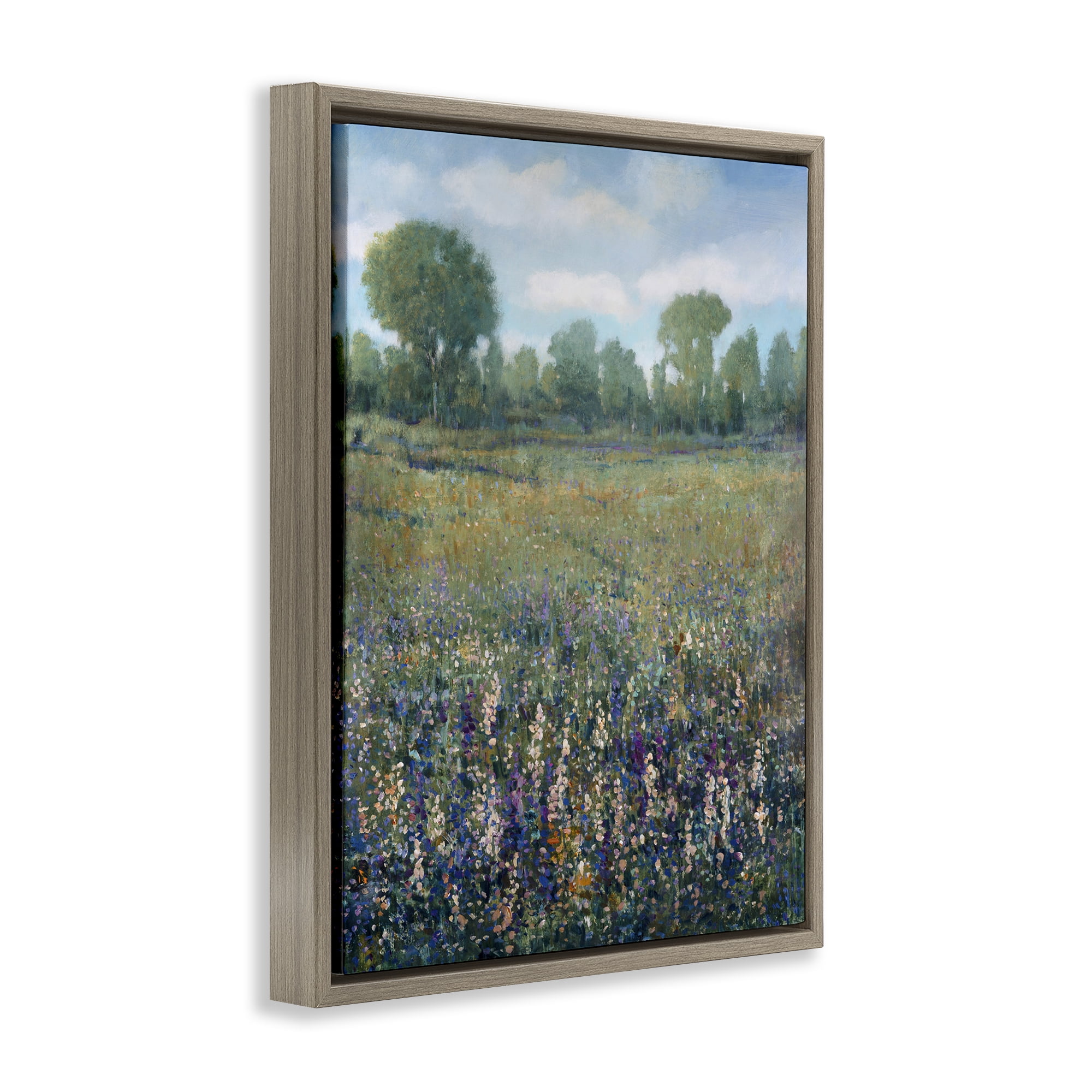 Stupell Industries Lilac & Wildflower Fields Landscape Painting Brown Floater Framed Art Print Wall Art, 25 x 31