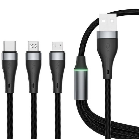 Multi Charger Cable, Nylon Braided Universal 3 in 1 Multiple Ports Devices USB Charging Cord with USB Type C/Micro USB Connectors for Phones Tablets 3.6 ft