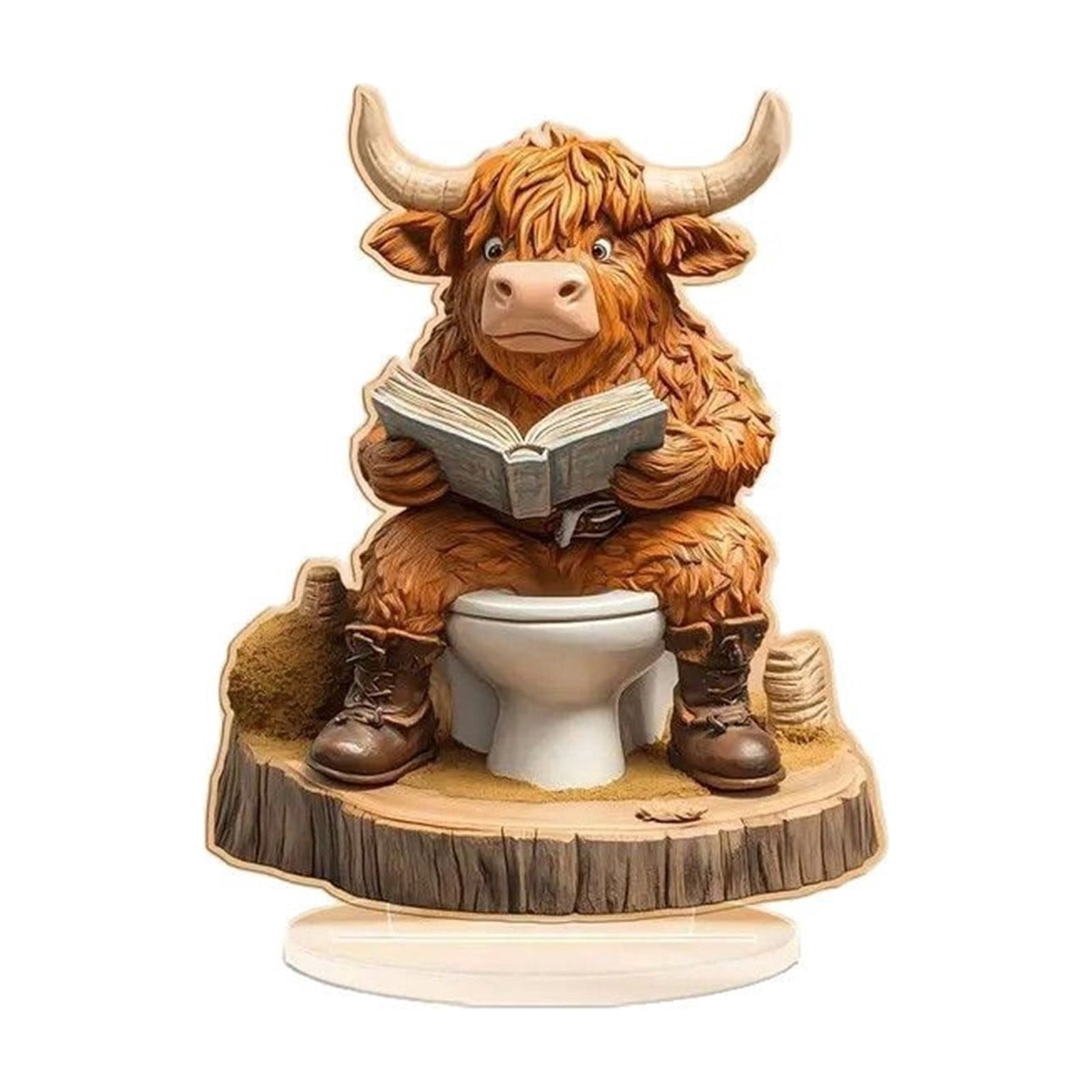 UNLLLL Highland Cow Acrylic Desktop Ornament, Highland Cow Bathroom Figurines for Bathroom Theme, Acrylic Gift for Cow Lovers Highland Cows, Table Decor