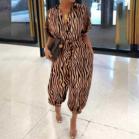 

Tangnade Jumpsuit For Women Plus Size Women Lady Bandage Lapel Slim Long Button Rompers Long Pants Jumpsuits Trousers Stylish Clothing