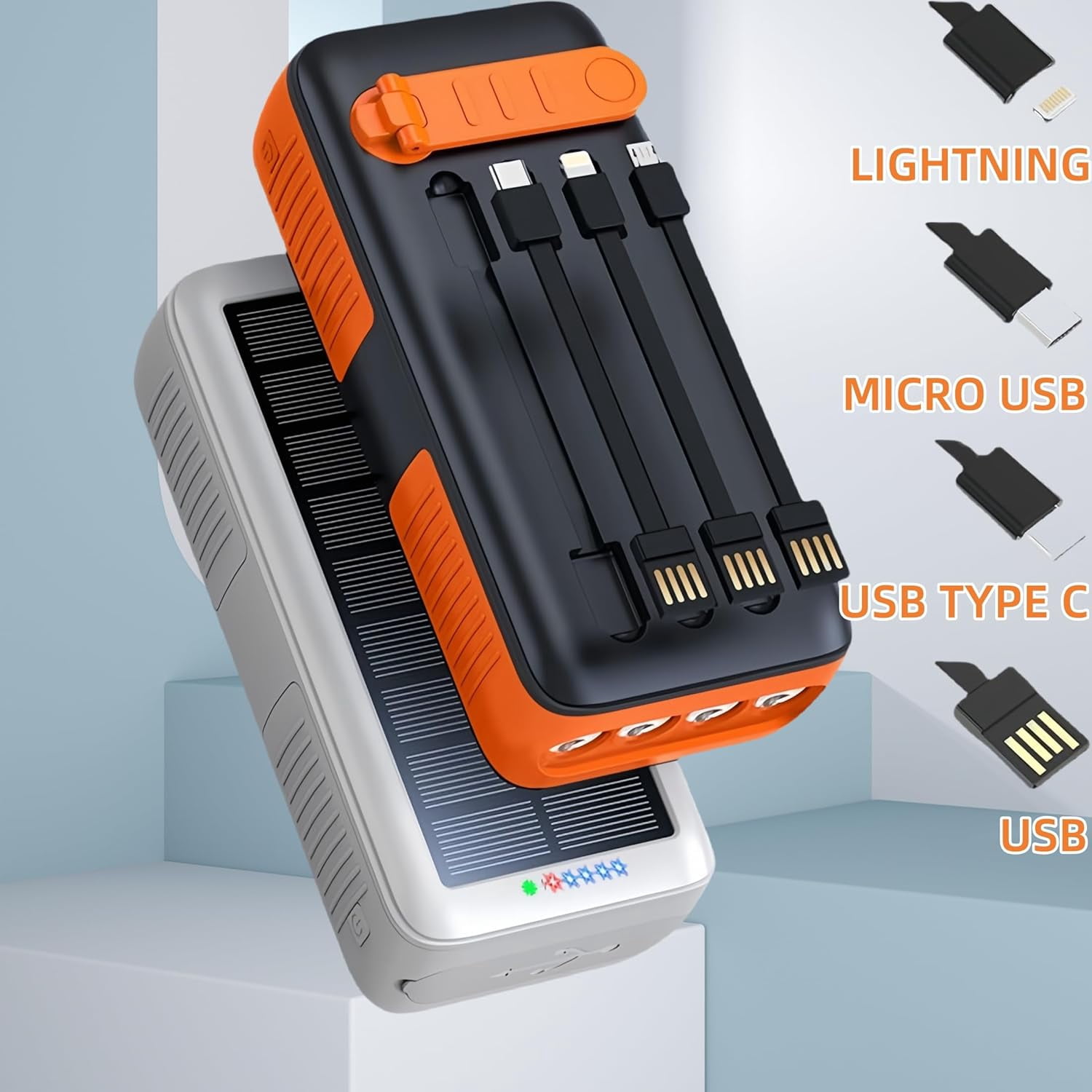 Solar Power Bank with Panel, 63200mAh Camping Power Bank, Hand Crank Charger Dual Outputs Inputs 4 LED Flashlight, Waterproof Outdoor Solar Charging Battery Pack for Hiking Emergency