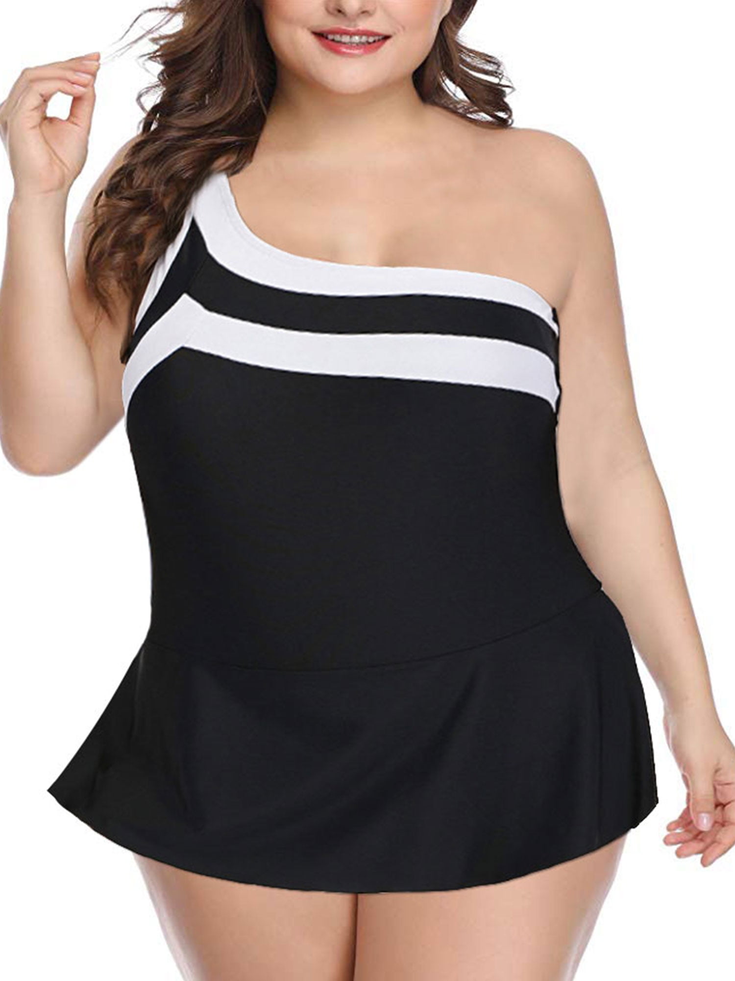 Mid-Ten - Ladies Women Swimsuit Plus Size One Piece Swimdress Black ...