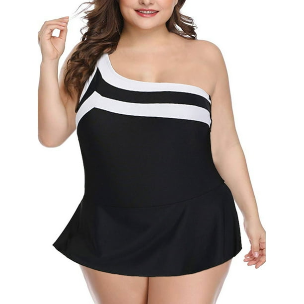 Mid-Ten - Ladies Women Swimsuit Plus Size One Piece Swimdress Black ...