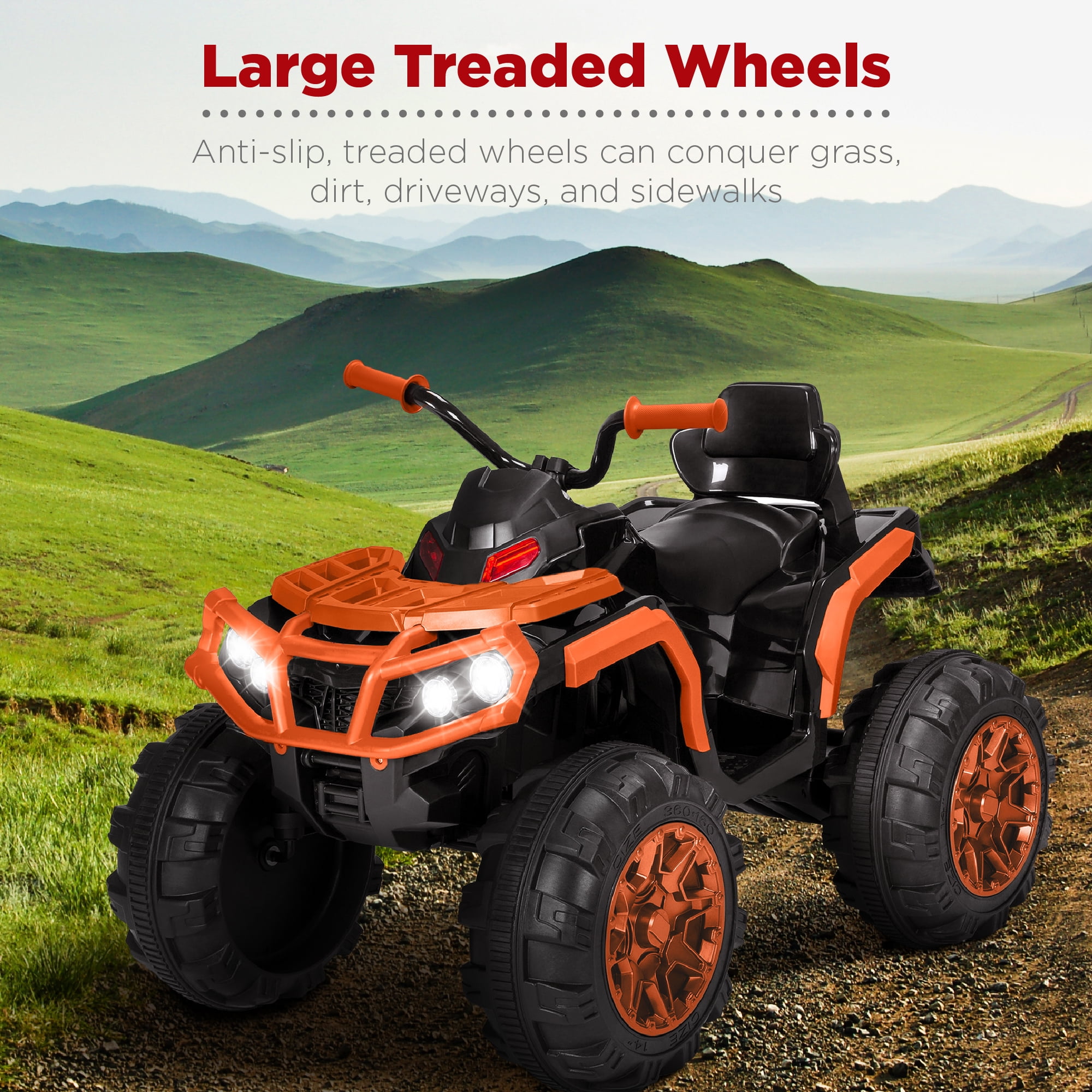 Best Choice Products 12V Kids Ride-On ATV Quad w/ Bluetooth, 3.7mph Max, Treaded Tires, LED Lights, Radio - Orange